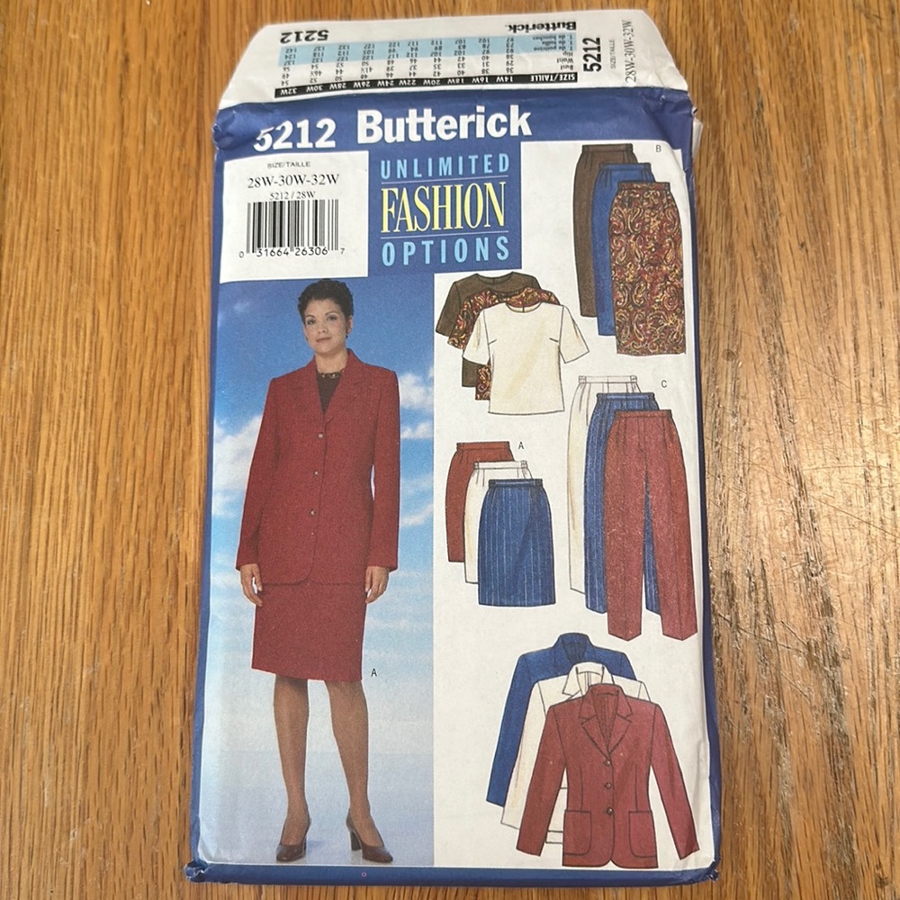 Uncut vintage sewing pattern Butterick 5212 women’s jacket, top, skirt, pants